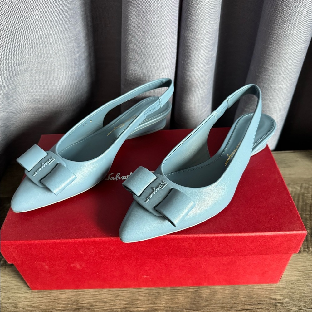 Salvatore Ferragamo Light Blue Slingback Flats